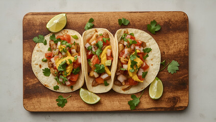 Vibrant tacos with fresh salsa and lime wedges mexican cuisine food background rustic setting for a flavorful experience