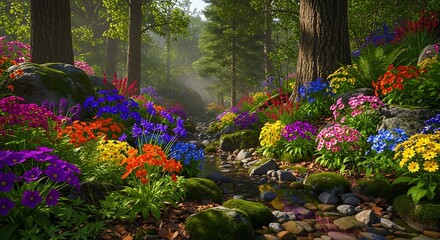 Obraz premium Vibrant Flowers Blooming in Lush Forest.