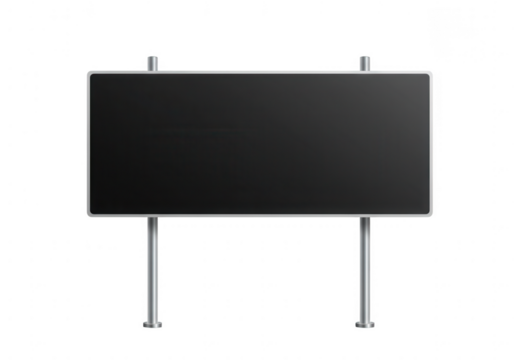 Modern digital billboard with sleek metallic frame and two supporting legs isolated on transparent background