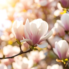 Obraz premium Blossoming magnolia flowers in spring sunlight