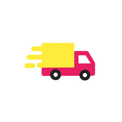 fast delivery truck in red and yellow colors. Suitable for shipping, logistics, express courier, and transportation services.