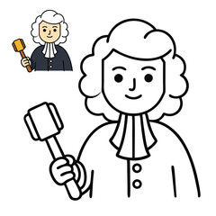 A fun judge-with-a-hammer coloring page featuring a wise judge holding a gavel, symbolizing justice and fairness, perfect for kids to learn about law and courts.
