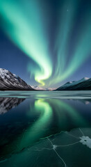 Arctic Aurora Borealis A Mesmerizing Reflection on Frozen Lake