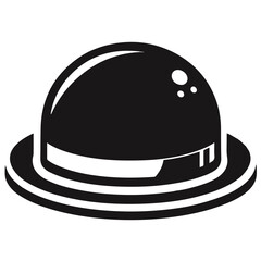 Illustration of a black bowler hat with a white band and brim on a white background in vector format