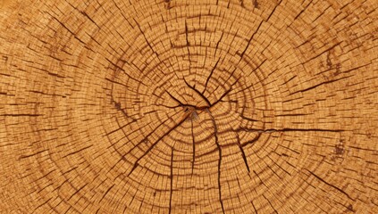 Fototapeta premium A detailed close-up view of a natural tree trunk's cross-section, showcasing the intricate wood grain patterns and growth rings.
