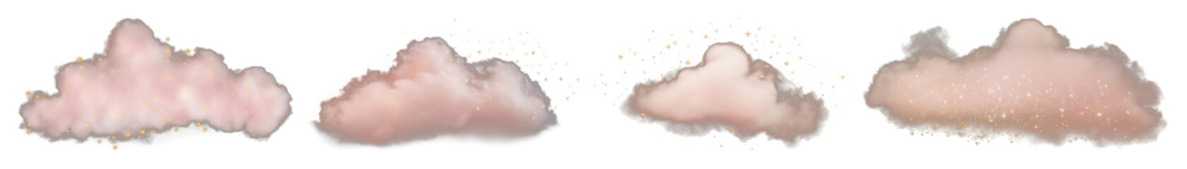 Fototapeta premium PNG Whimsical clouds with sparkles, element set on transparent background