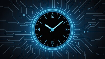Time in the Circuit: A modern clock with a digital interface that shows the precision of time within the network. 