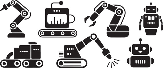 Modern robots and industrial automation icons