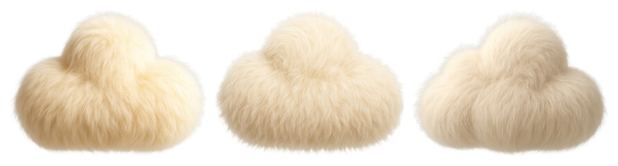 PNG Fluffy cloud-shaped cushions trio, element set on transparent background