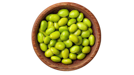 Overhead View of Edamame in a Wooden Bowl