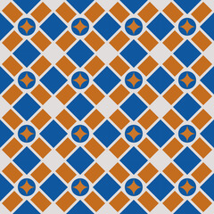 Geometric pattern design in orange and blue tone of cross bold and diamond shape. Pattern seamless vector. Vintage, circle, boho, simple, modern, flat for wrapping paper, decor, texture, textiles.