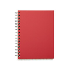 Red spiral notebook on isolated background