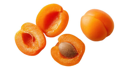 Halved And Whole Ripe Apricots On Black Background