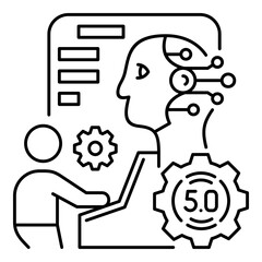 AI and Industry 5.0 Development. Symbolizing the Synergy of Human and Artificial Intelligence, Modern Technology, and the Next Generation of Industrial Automation.
