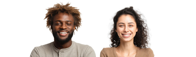 Smiling Portrait: A portrait of two people with a joyous look on their faces. They are smiling at the camera and express a good feeling, capturing a moment of genuine human connection and emotion.