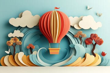 Obraz premium Engaging paper craft project featuring hot air balloons for children’s festivities.