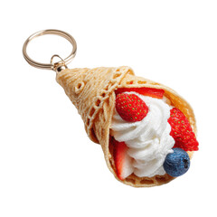 Sweet Delights: a close-up image captures a delightful crepe filled with fresh cream, and vibrant berries. The perfect treat.