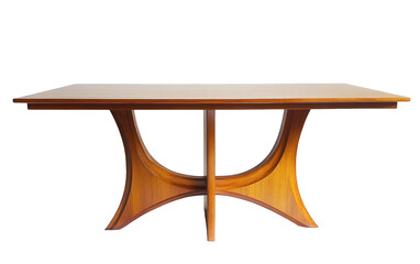 Elegant wooden dining table with unique curved legs isolated on transparent background