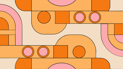 Groovy 70s Seamless Pattern with Abstract Geometric Pipes and Curves