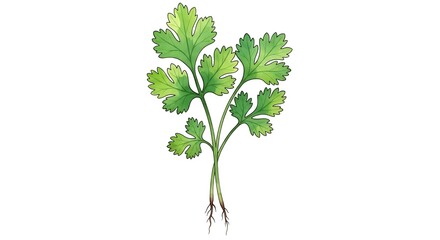 A vibrant illustration of fresh coriander leaves, showcasing intricate details and a delicate watercolor style.