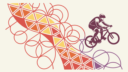 Fototapeta premium Cyclist in motion with geometric and organic design elements