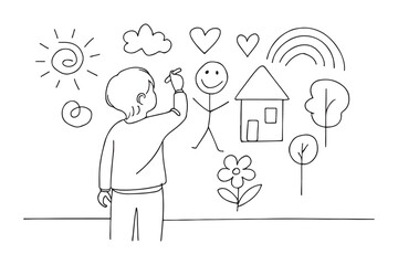 a kid drawing on wall