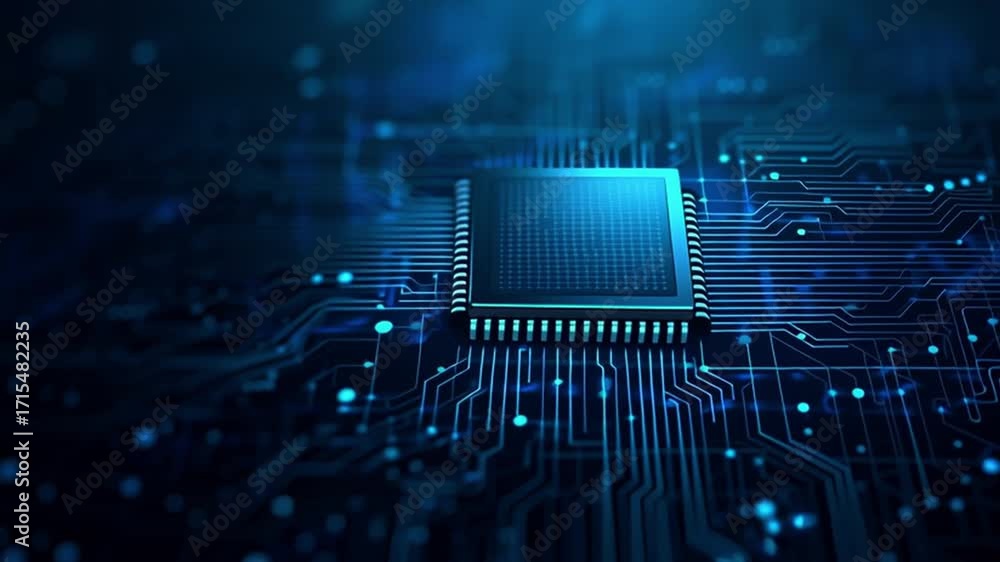 Poster tech core blueprint: a close-up of a high-tech circuit board, showcasing the intricate connections o