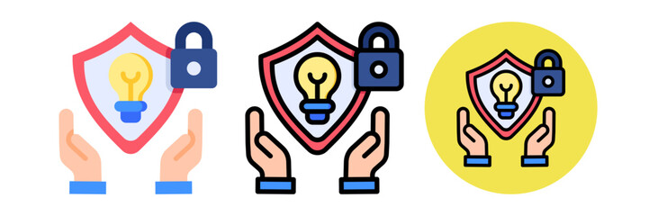 Intellectual Property Icon Flat & Flat Line Style Collection Set