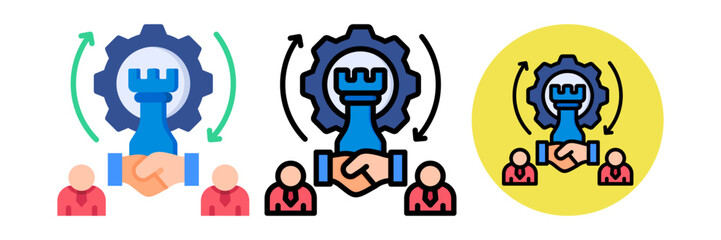 Strategic Partnerships Icon Flat & Flat Line Style Collection Set