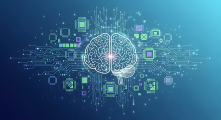 brain and brain technology background, digital computer learning concept