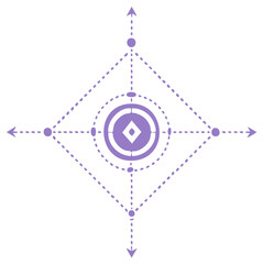 Abstract purple geometric target design with radiating directional lines and arrows