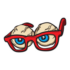 Eye Balls Wearing Glasses Cartoon Vector Illustration