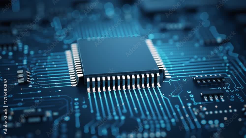 Poster circuit board processor: high-tech view of a circuit board, electronic microchip processor. ideal fo