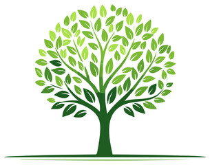 Obraz premium Stylized green tree with a round crown of leaves vector illustration for nature ecology and growth concepts