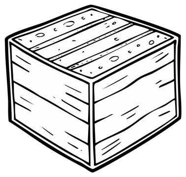 Simple line art illustration of a closed wooden box or crate in a cartoon style