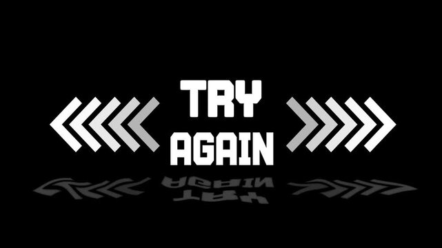 Try again motion graphic, futuristic typography with arrows, sleek gaming intro template, professional animated restart screen design
