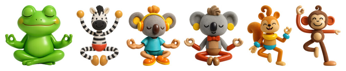 Obraz premium PNG Cute animals practicing yoga, element set on transparent background