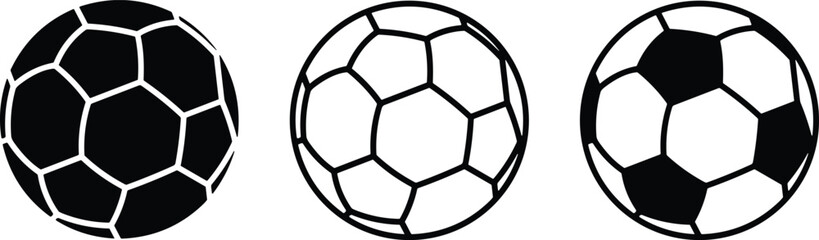 Soccer ball icon, black silhouette, sports symbol, football design, geometric pattern, athletic graphic, classic ball, outline style, game element, sport equipment, pentagon hexago © rakib's world