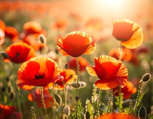 Obraz premium Poppies in Sunset Field