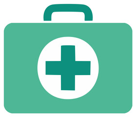 Obraz premium Green first aid kit with a white cross medical symbol, health care