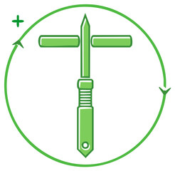Green Circular Design with Arrows, Plus Sign, and Vertical Bar with Horizontal Lines Illustration