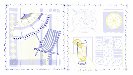 Refreshing summer vibes with cool drinks, beach chair, and umbrella for ultimate relaxation and leisure