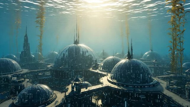 Underwater city with futuristic architecture