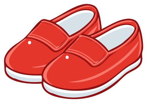 Pair of red shoes illustration, with white soles and light-colored interior