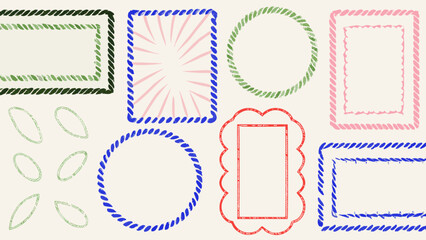 Vibrant collection of hand-drawn decorative borders and frames in playful colors for creative projects