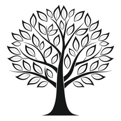 Obraz premium Stylized Silhouette of a Tree with Oval Leaves Against a White Background in a Minimalist Design Concept
