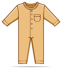 Simple cartoon illustration of a tan colored baby onesie with buttons and a pocket