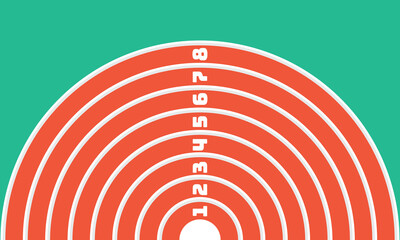 Athletics track background. Orange and white radial circle background pattern.