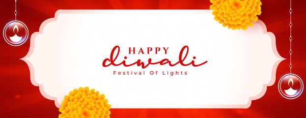 red white happy diwali religious wallpaper with floral decor