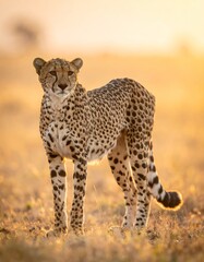 Naklejka premium A cheetah, the world's fastest cat, hunts its prey in the wild grasslands of the Serengeti